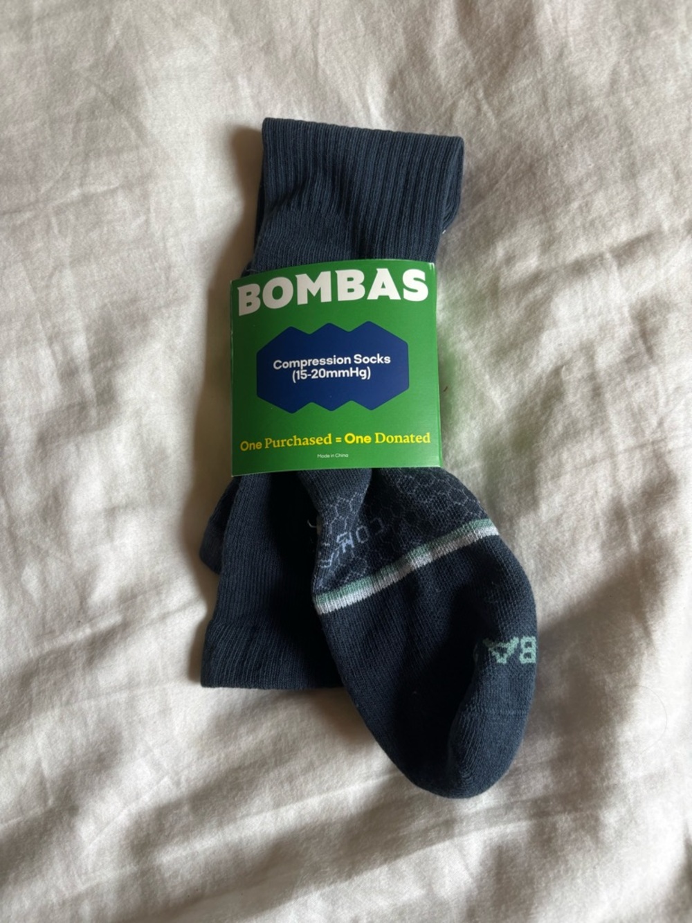 Bombas Compression Socks in Dark Navy with Light Stripe